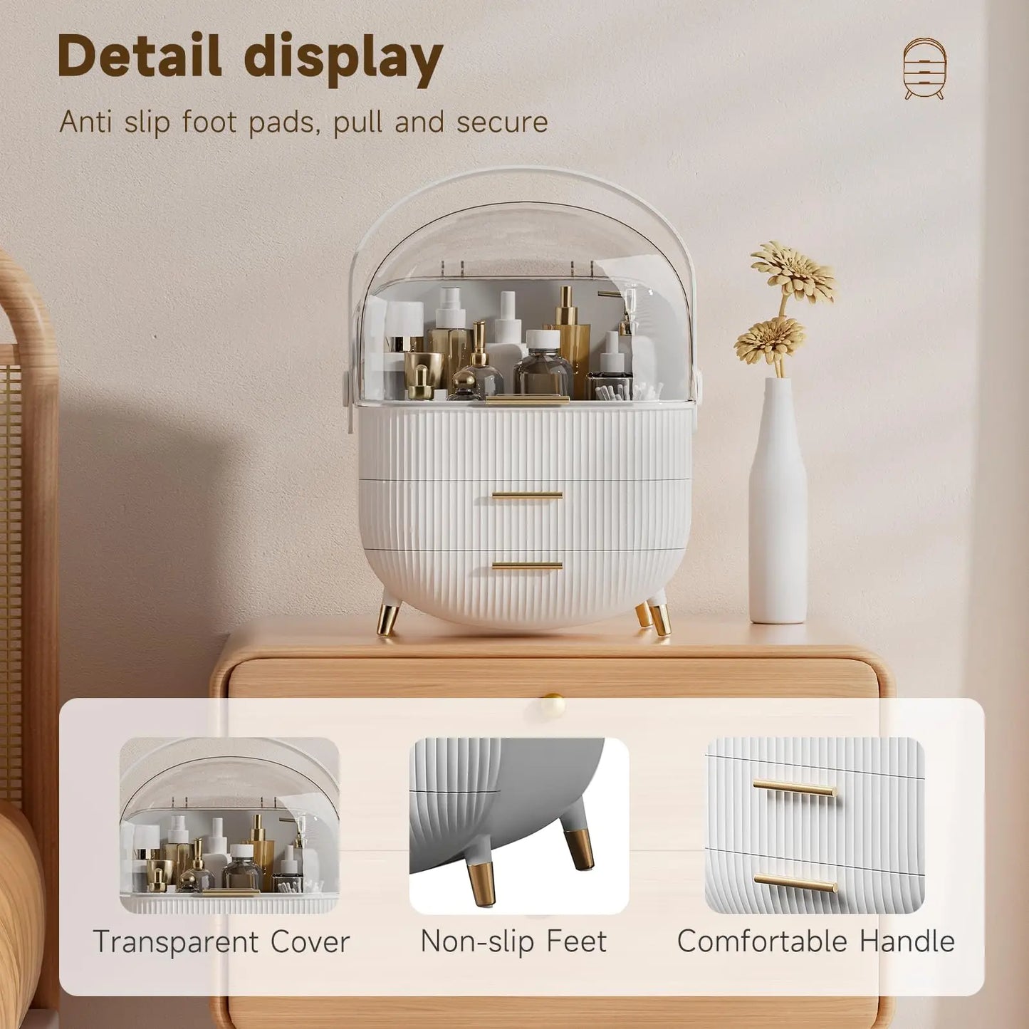 Makeup Storage Organizer with Lid Waterproof Cosmetics Skincare Organizer for Vanity Portable Cosmetics Storage Box for Girls